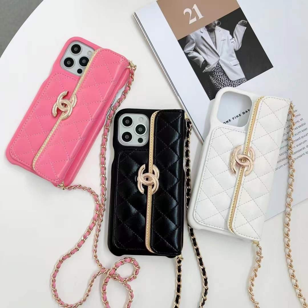Chain Leather Cord Logo Buckle Leather Phone Case--[GUCCLV]