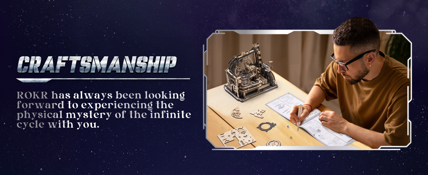 Tegooe 3D Wooden Puzzle Electric Marble Run Kit - Mechanical Brain Teaser Building Toy