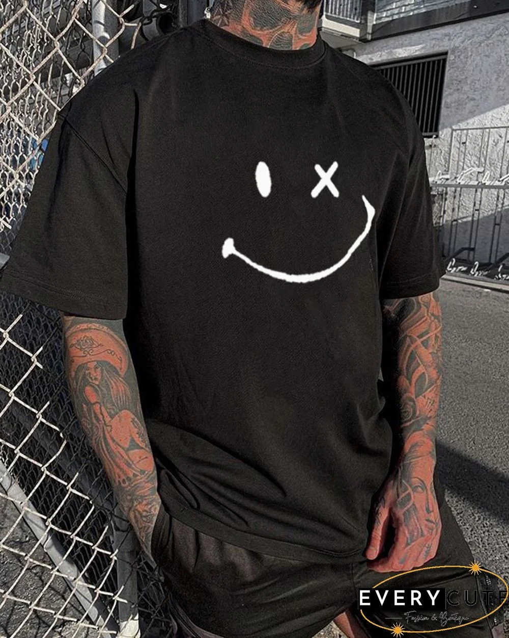 Men's Fashion Fun Smile Print Short Sleeve T-Shirt
