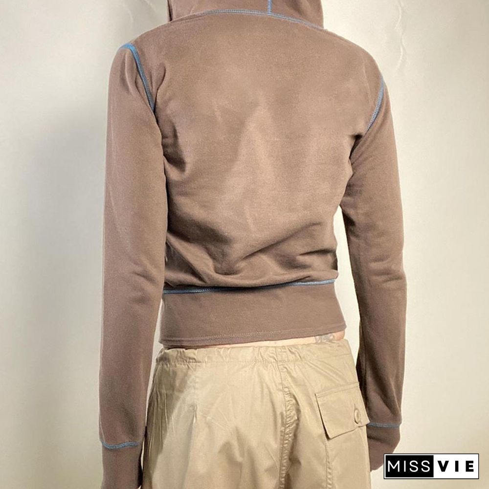 Vintage Sweatshirt Y2k Aesthetic Fairycore Grunge Zip Up Long Sleeve Tops With Pockets Hoodie Women Streetwear