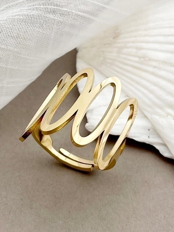 304 Stainless Steel 14K Gold Plated Basic Plating Hollow Out Solid Color Open Ring