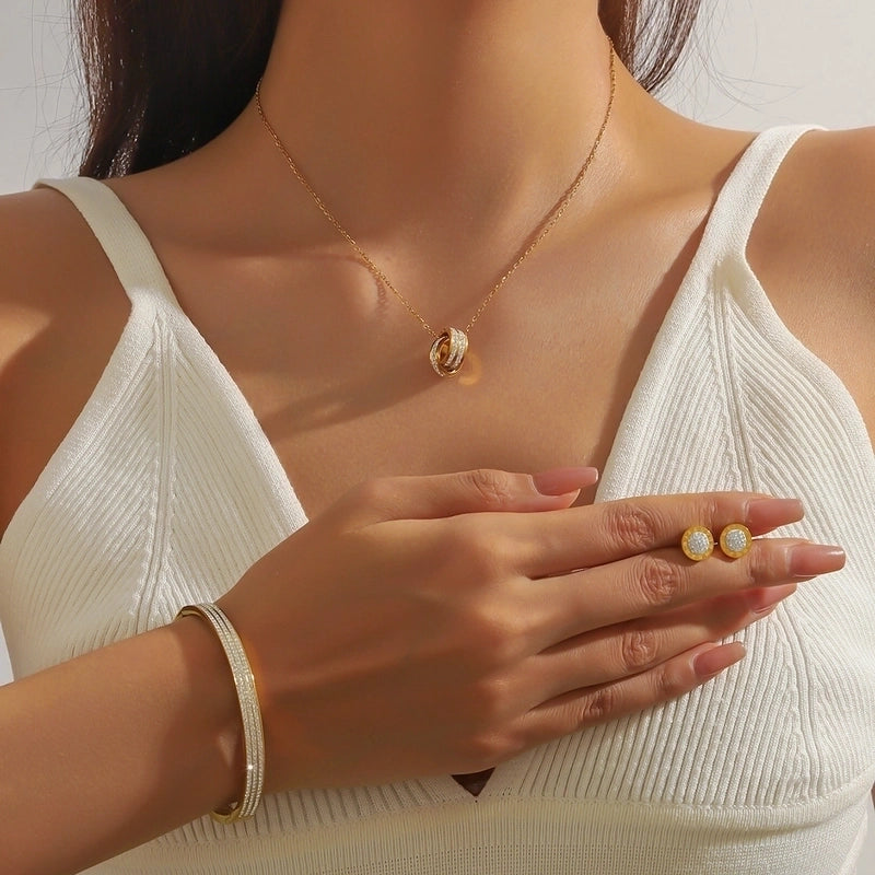 Vintage Style Minimalist Geometric 304 Stainless Steel Rhinestones 18K Gold Plated Inlay Bracelets Earrings Necklace