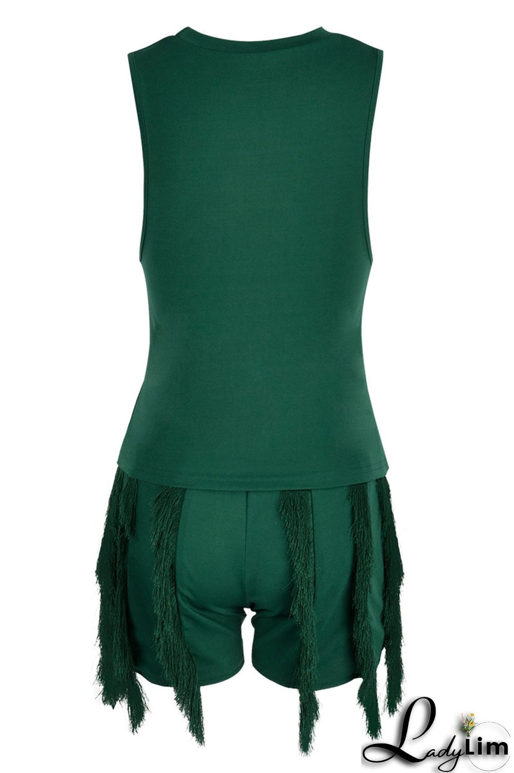 Black Casual Solid Tassel Patchwork O Neck Sleeveless Two Pieces