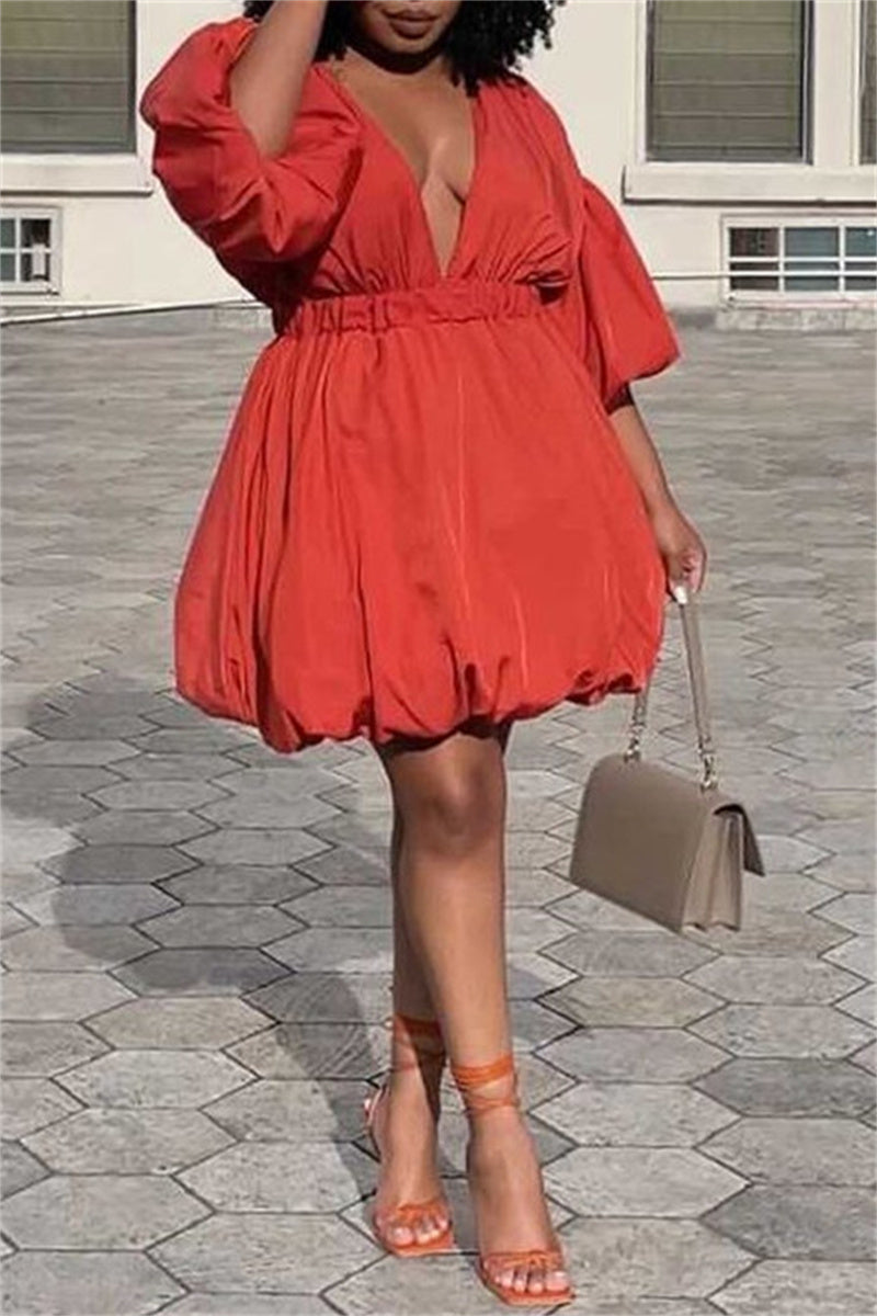 Fashion Street Solid Patchwork V Neck A Line Dresses