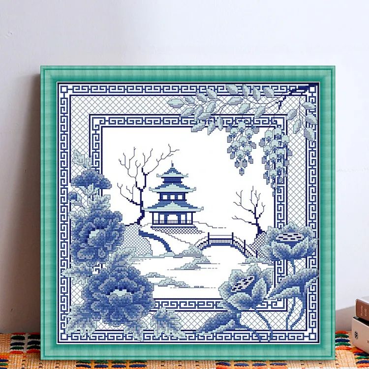 Joy Sunday Orchid Porcelain Scenery 14CT Stamped Cross Stitch 40*40CM