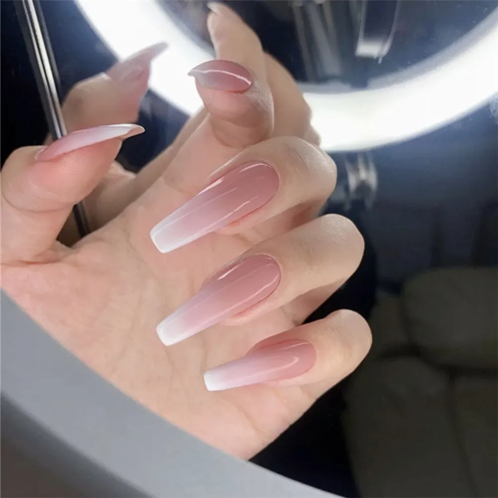 24Pcs Detachable False Nails Long Ballerina Artificial Fake Nails Full Cover Jelly Red Coffin Nail Tips DIY Manicure Tool 515-1-Nail Inspo