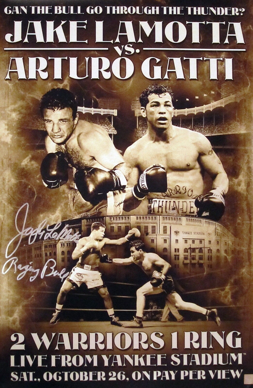 Jake LaMotta Raging Bull Autographed Dream Matchups Poster vs Gatti ASI Proof