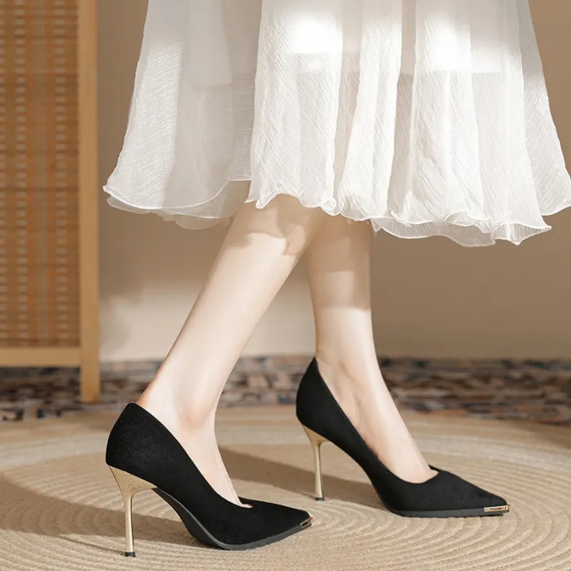 Breakj Breakj Single-Shoe Black Tip High-Heeled Women's Fine Heel New Temperament Professional Business Commuter Women's Shoes