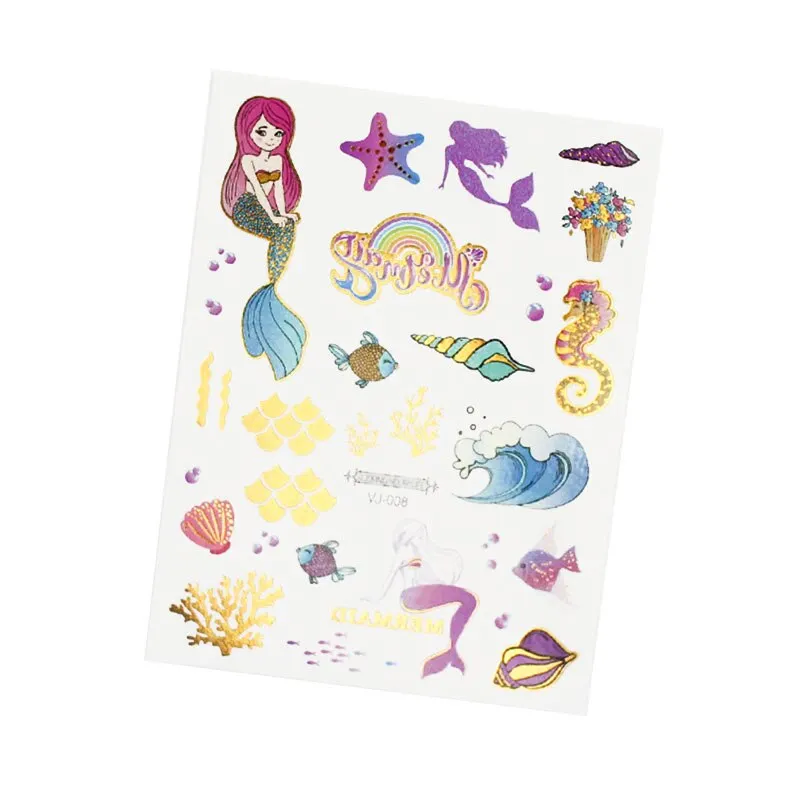 1Pc Mermaid Glitter Bronzing Cartoon Children's Body Temporary Tattoos For Kids Mermaid Theme Birthday Party Decoration Supplies