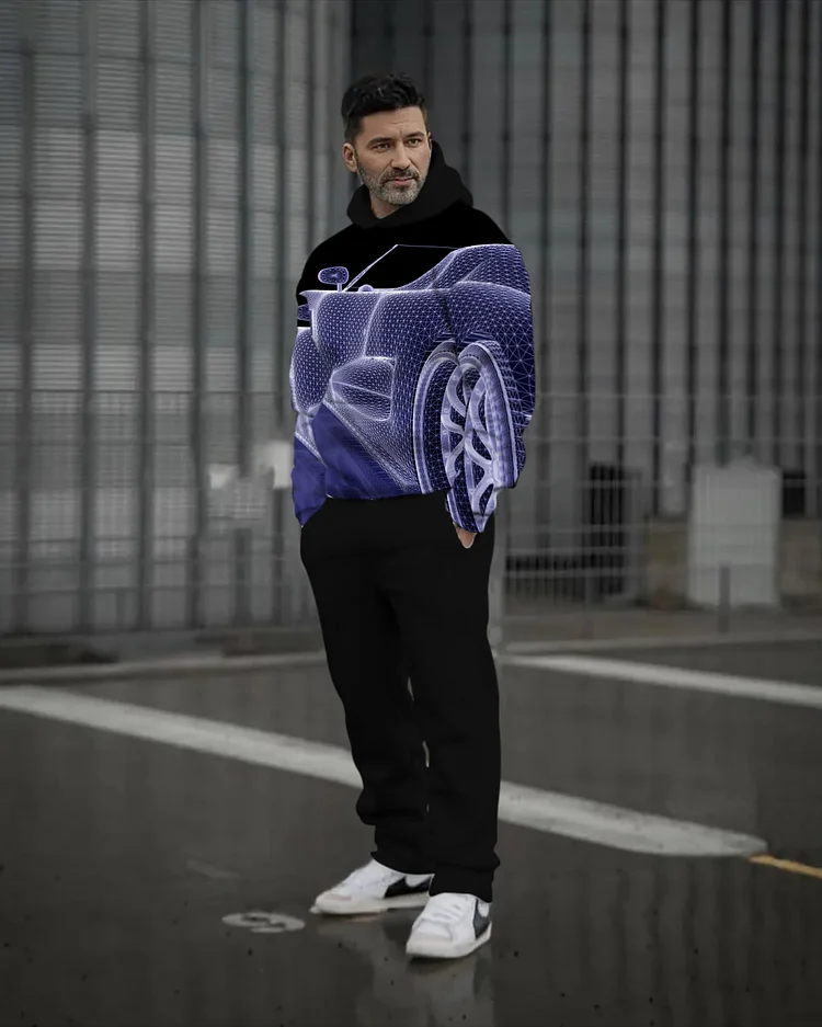 Men's Classic Colorblock Printed Hoodie Set 153