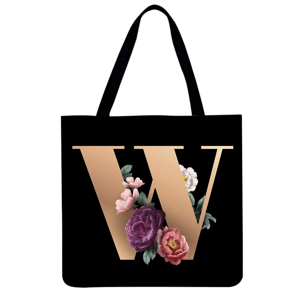Linen Tote Bag-Alphabet flowers