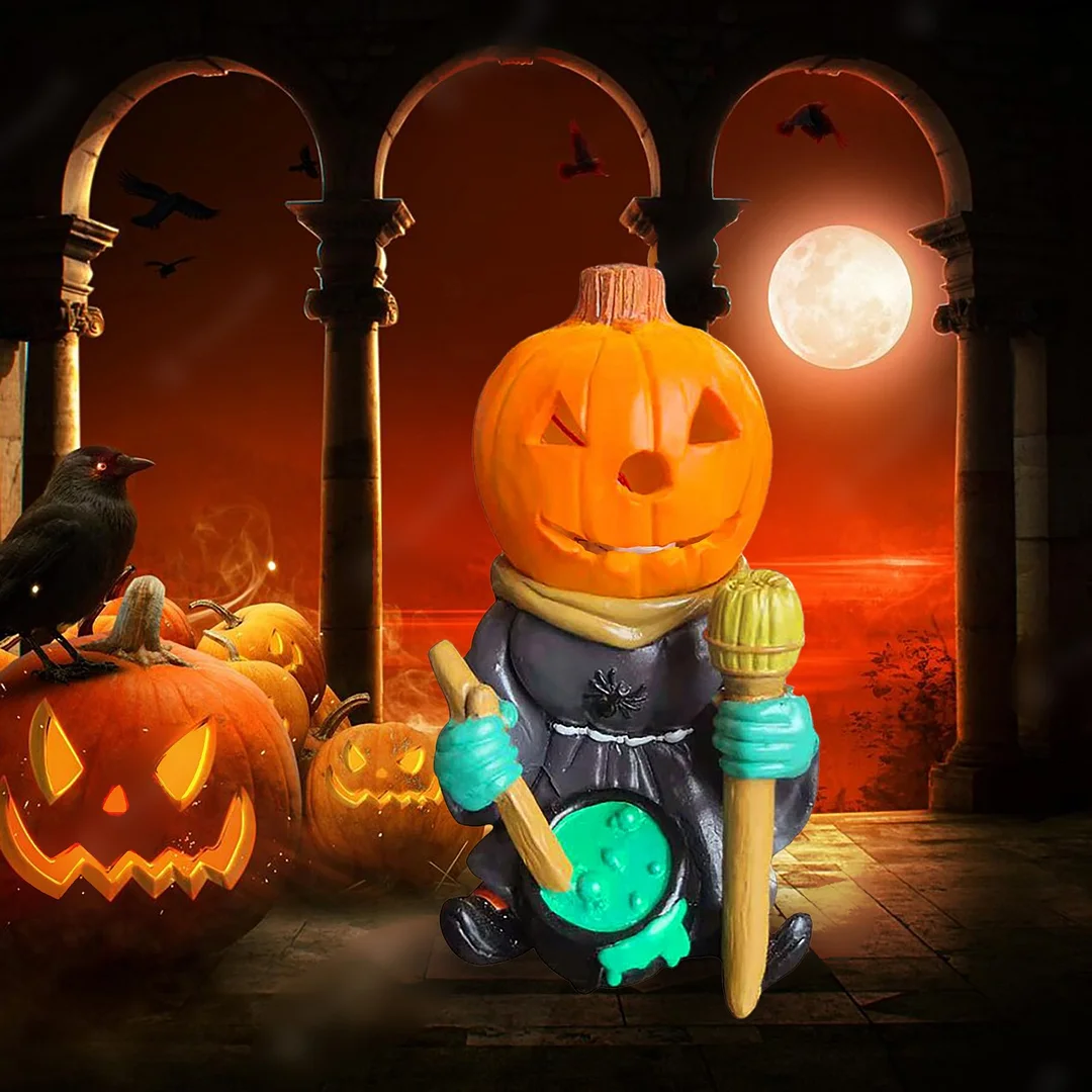 Halloween Gift Pumpkin Knight Garden Ornament Decorative Glowing Small Head Resin Ornament
