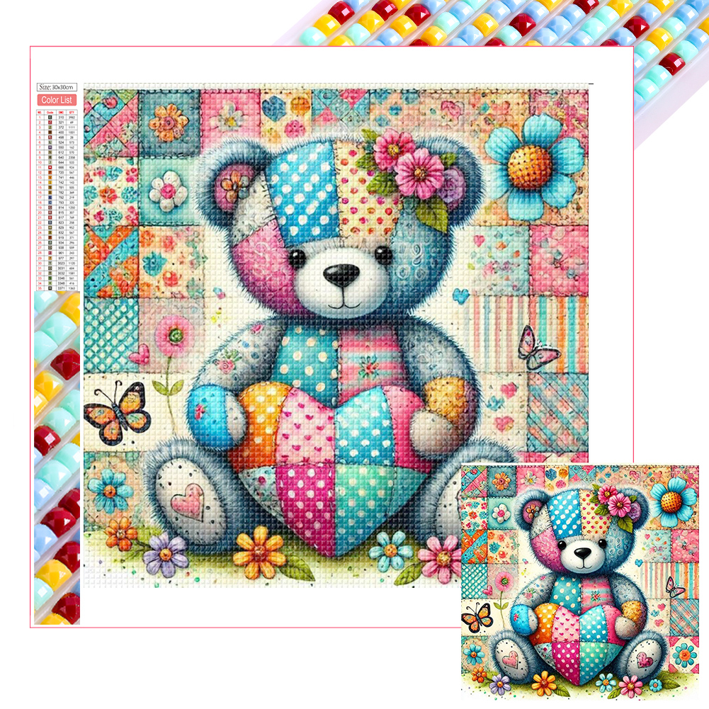Colorful Patchwork Bear 30*30cm(picture) full square drill diamond painting