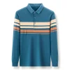 Men's long-sleeved lapel striped polo shirt