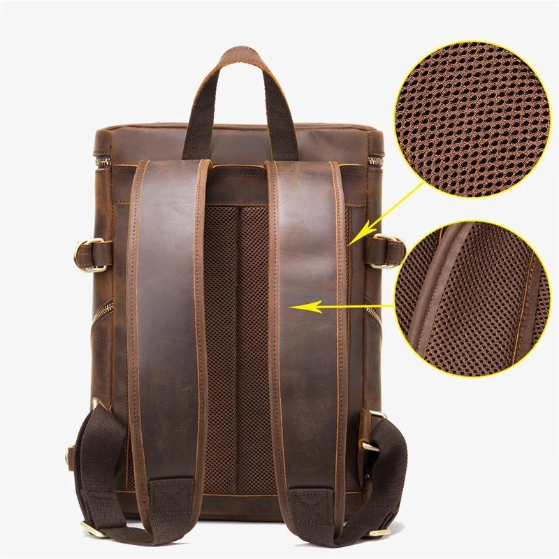 Classic Handbag Retro Leather Computer Large-Capacity Breathable Backpack