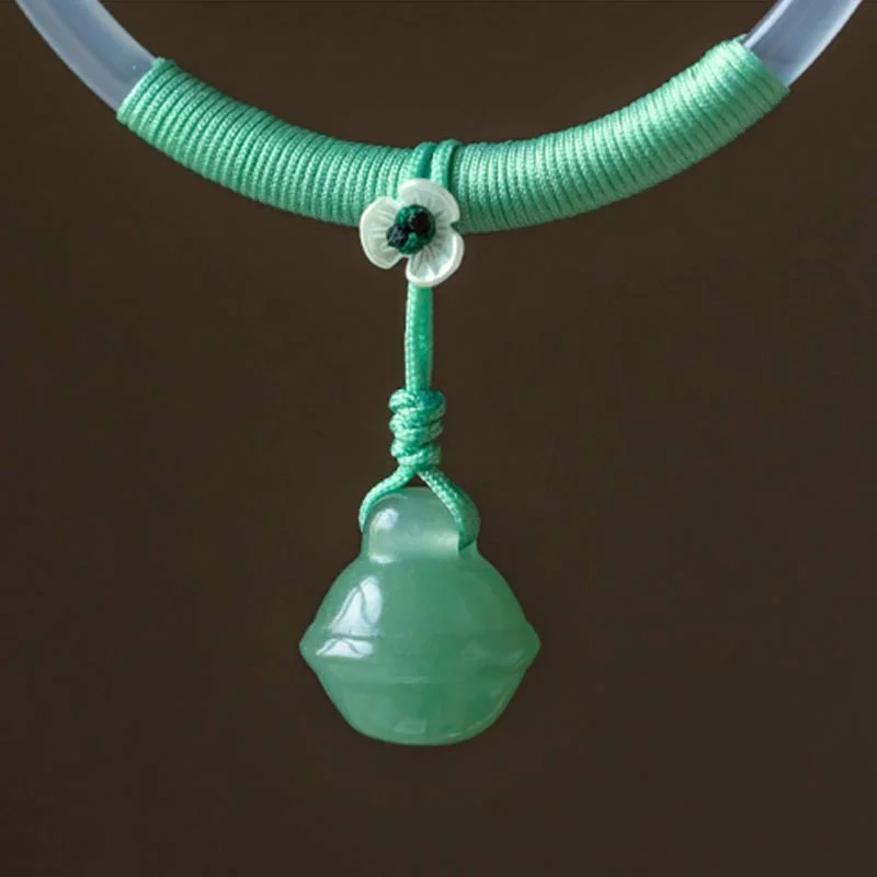 Natural Chalcedony Green Aventurine Lotus Bell Blessing Bracelet Bangle