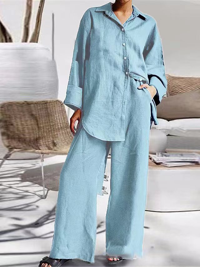 Casual Long Sleeves Shirt Loose Pants Two-Pieces Suit-coollova:luchamp