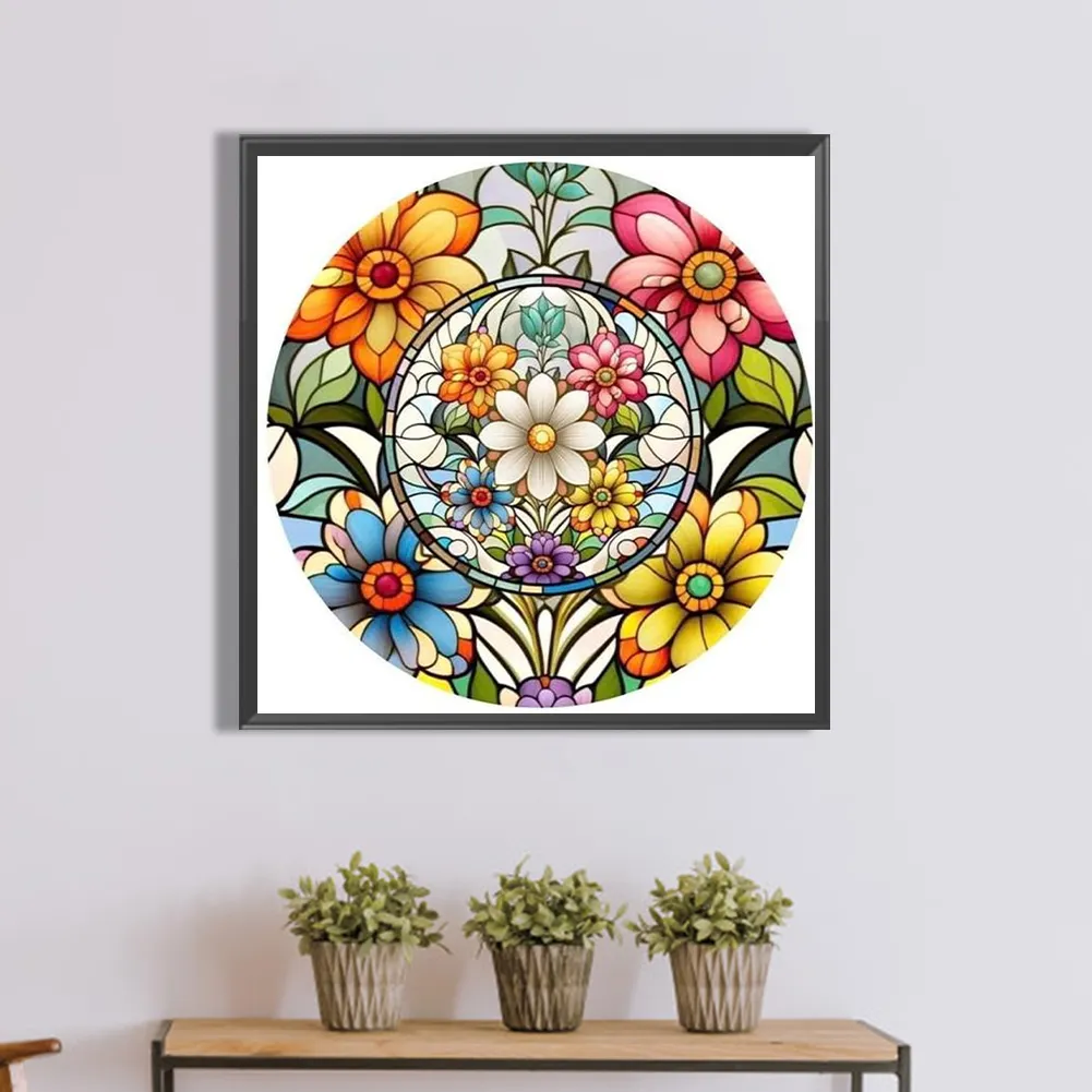 Partial AB Diamond Painting - Full Round Drill - Stained Glass Flower(Canvas|45*45cm)