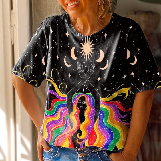 Hippie Kunst Lässig Crewneck T-Shirt