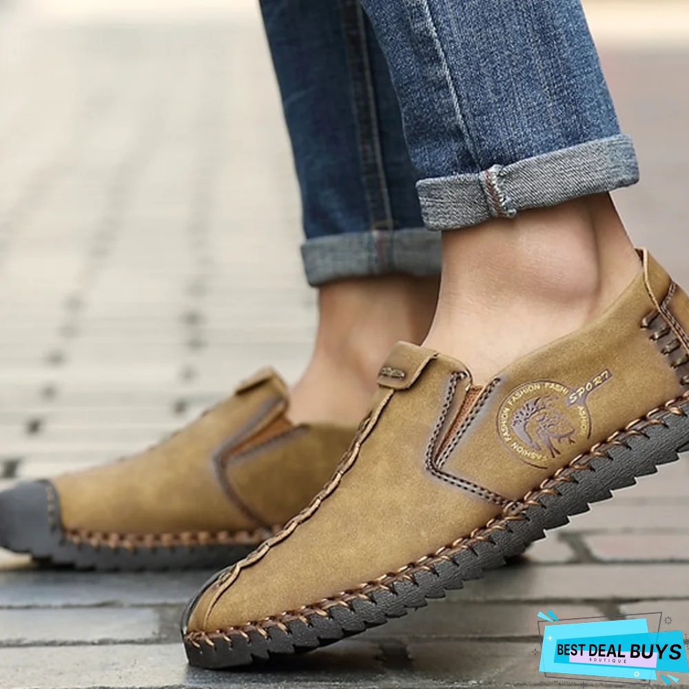 Men's Comfortable Casual Loafers Shoes Split Leather Flats Moccasins Shoes