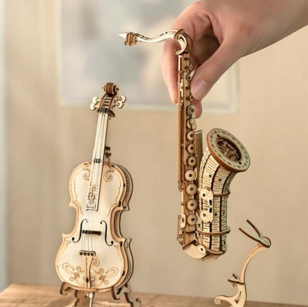 Wooden Puzzle 3D Musical Instrument Assembly Saxophone Cello
