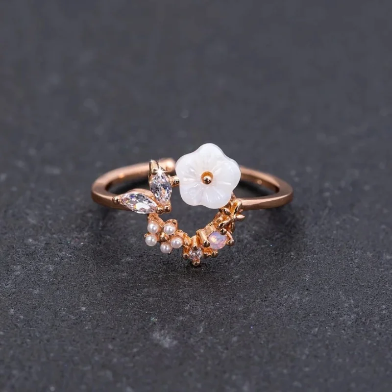 Rose Gold Crystal Cherry Blossom Ring