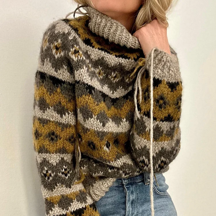 Iceland Geometric Wave Jacquard Turtleneck Sweater