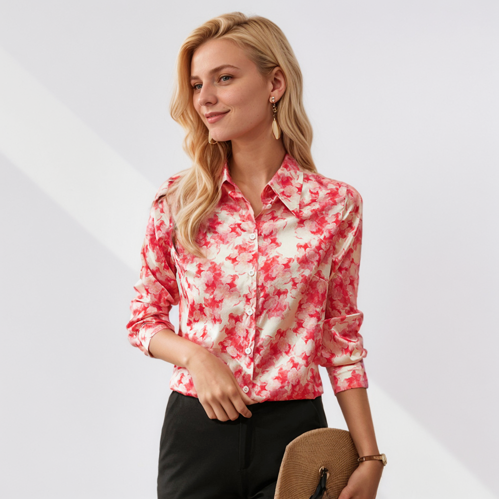 Print Silk Blouse For Work Long Sleeves REAL SILK LIFE