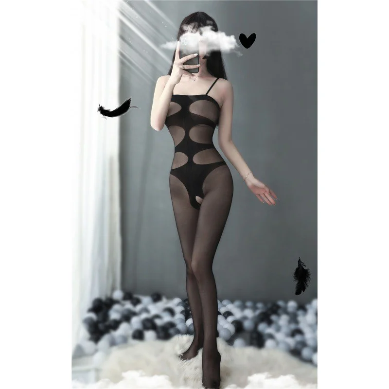 Churchf Night Vows Transparent Lingerie Free From Temptation Sexy Black Open Stockings Women Passion Body Net Uniform Pajamas