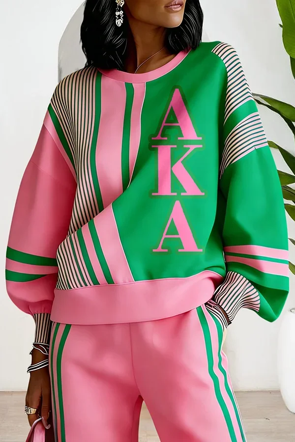 Alpha Kappa Alpha Sorority Striped Lantern SleeveSweatshirt