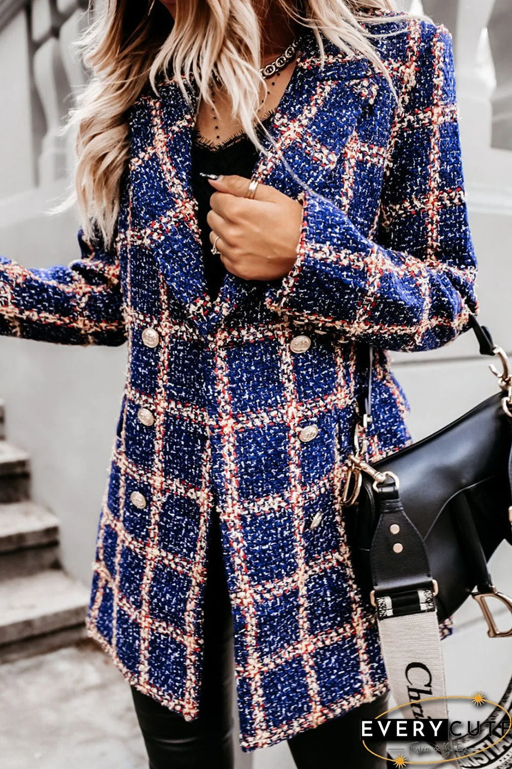 Fashion Street Plaid Turn-back Collar Outerwear(5 colors)