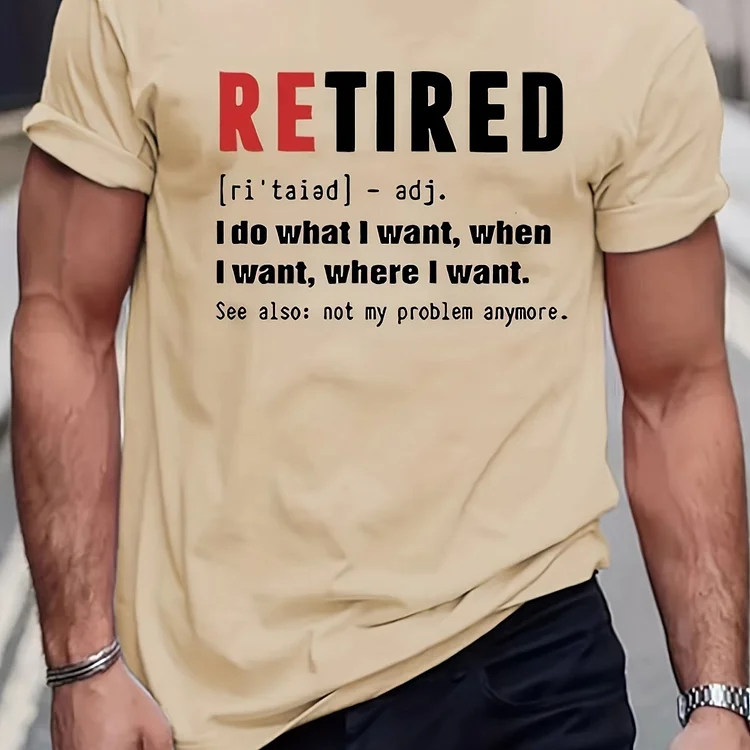 CAMEL COUPONS Funny 'retired' Definition Print T Shirt, Tees For Men, Casual Short Sleeve Tshirt For Summer Spring Fall, Tops As Gifts