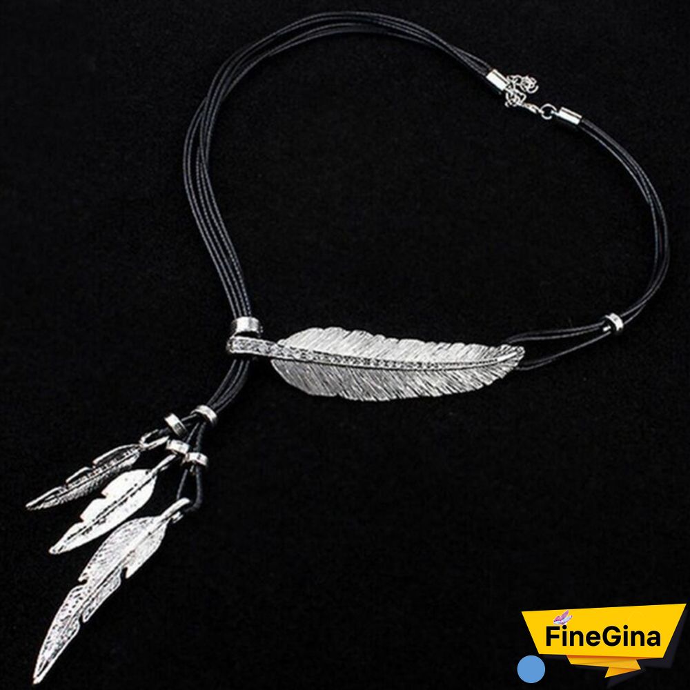 Women's Fashion Stainless Steel Feather Tree Leaf Pendant Necklace Multilayer Necklace Clavicle Chain Sweater Chain Jewelry Accessories