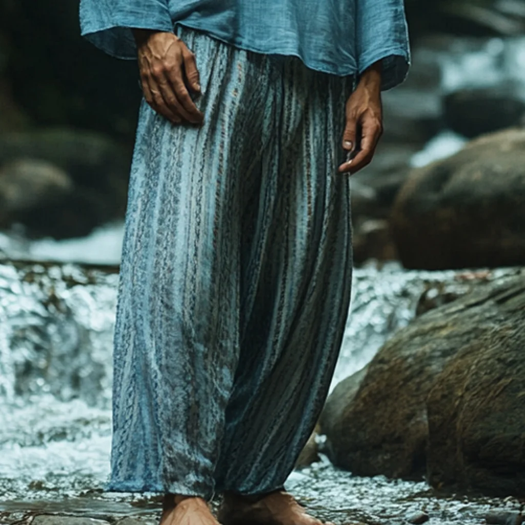 Men's Bohemian Holiday Style Vintage Ethnic Totem Print Cotton And Linen Casual Pants-inspireuse
