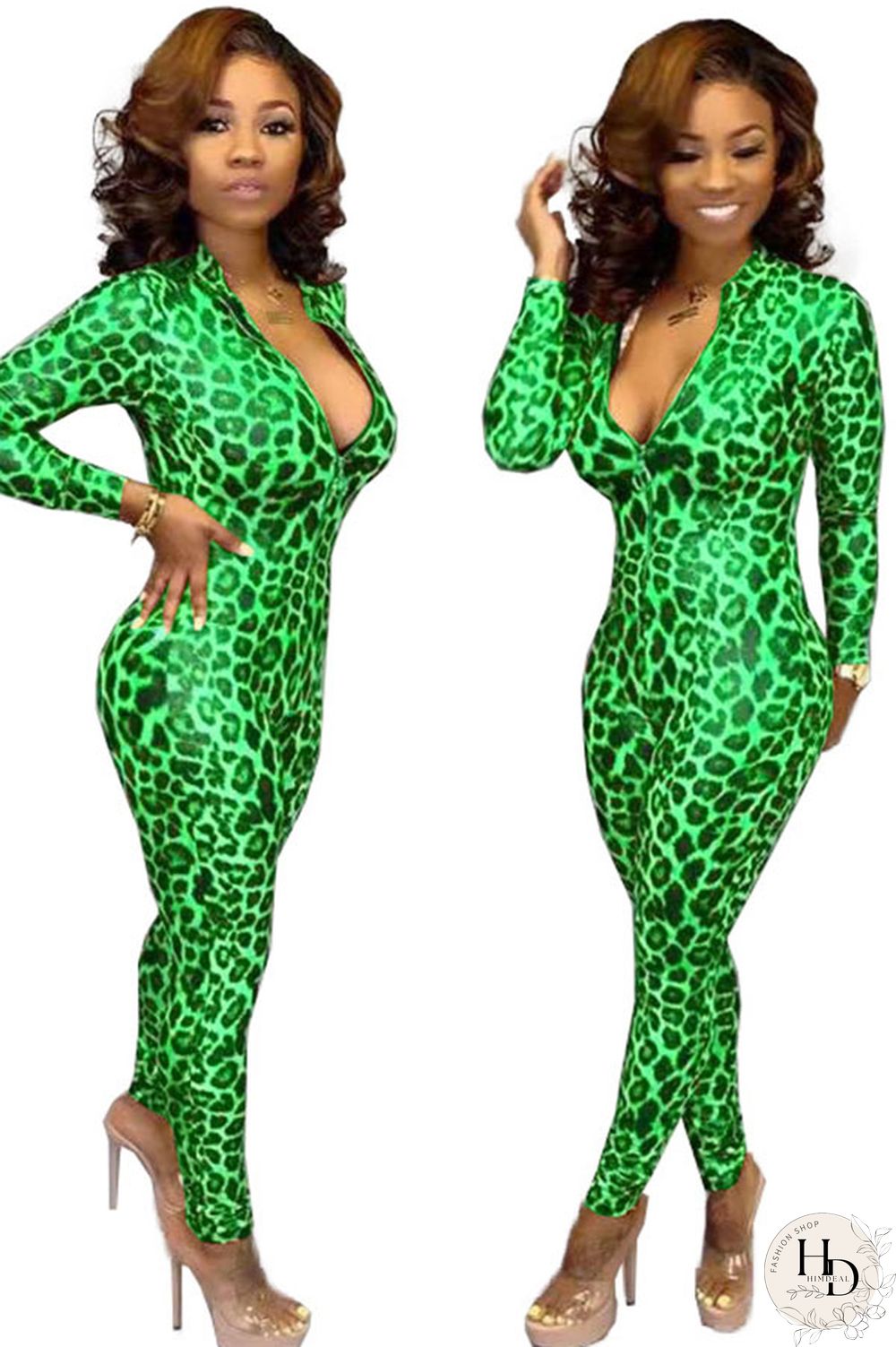 Blue Sexy Print Polyester Long Sleeve O Neck Jumpsuits