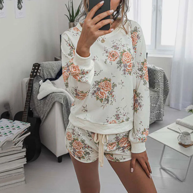 Floral Print Pajama Set Women Suit