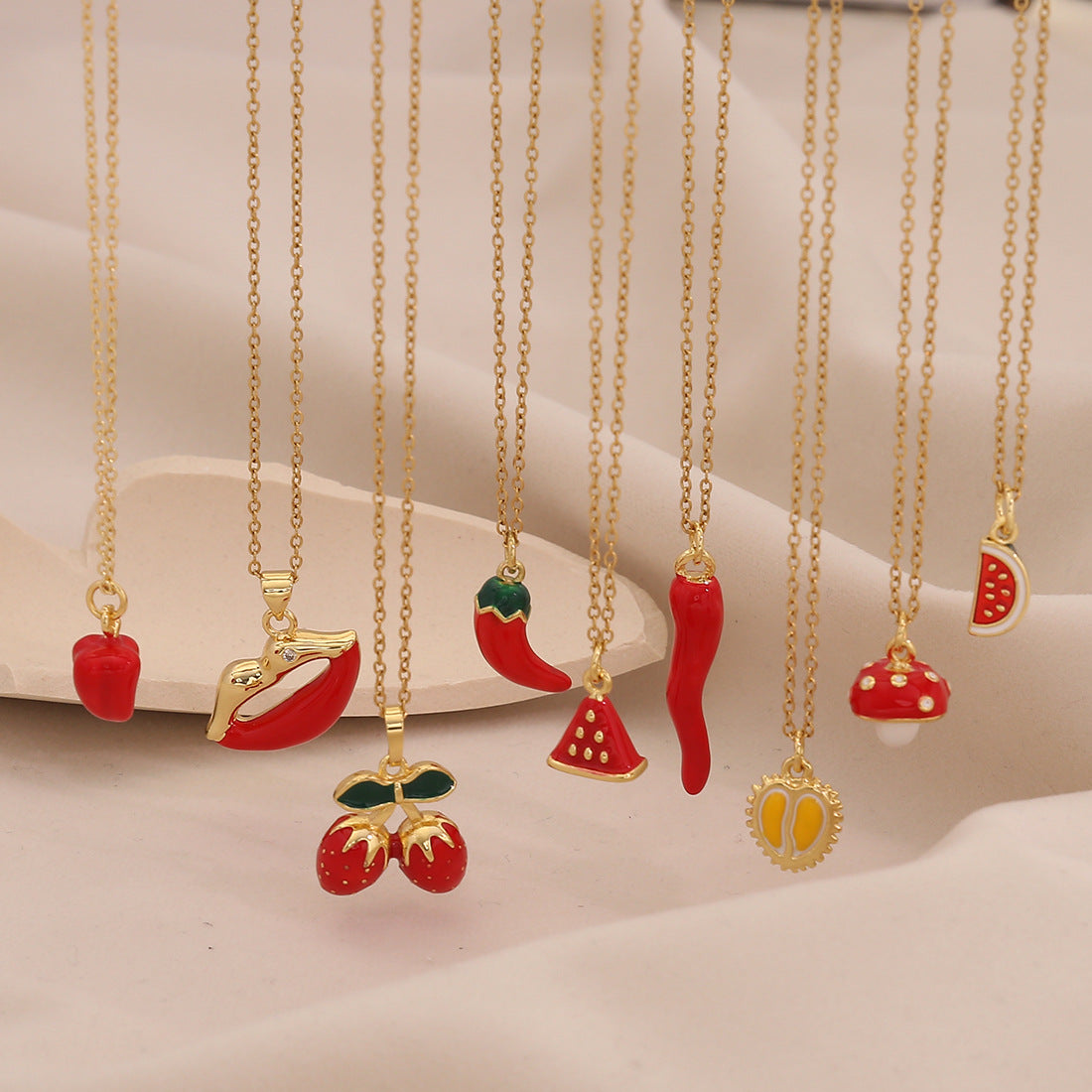 Cute Fruit Pendant Lips Red Pepper Necklace Fashion Stainless Steel N1513