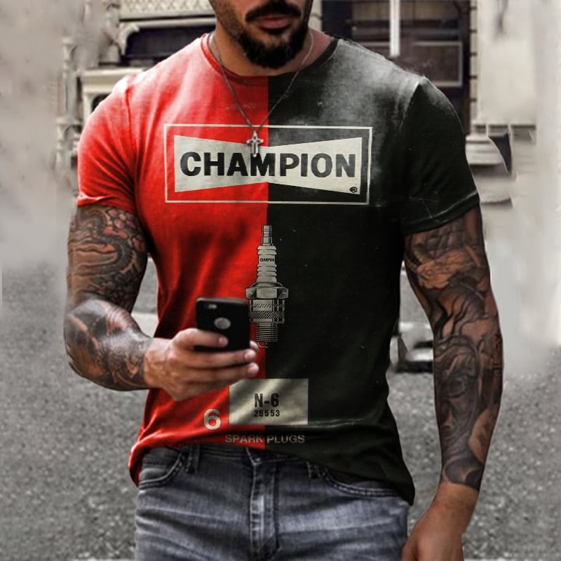 Men's retro spark plug print T-shirt / [viawink] /
