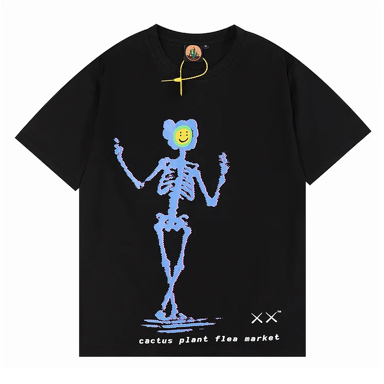 Short Sleeve Skeleton Print Street Hip-hop Shirt Oversized Tops at Hiphopee