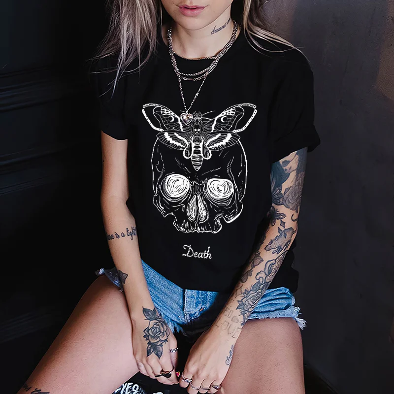Dead Moth Skull Printed Women's T-shirt -  