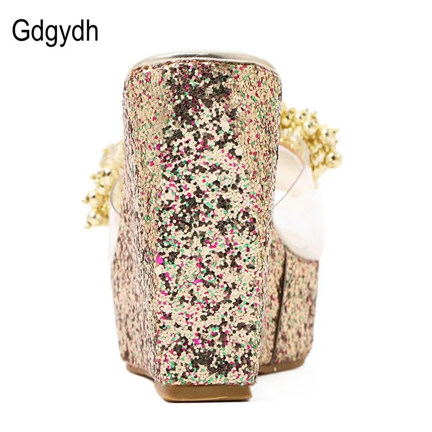 Gdgydh Rhinestone Wedges Sandals Women 2021 New Summer Sexy Trifle Slides Casual Beading Open Toe Female Sandals Platform Shoes