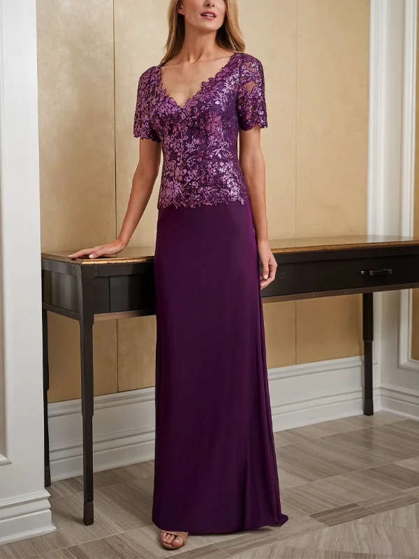 V-Neck Lace Solid Color Maxi Dress