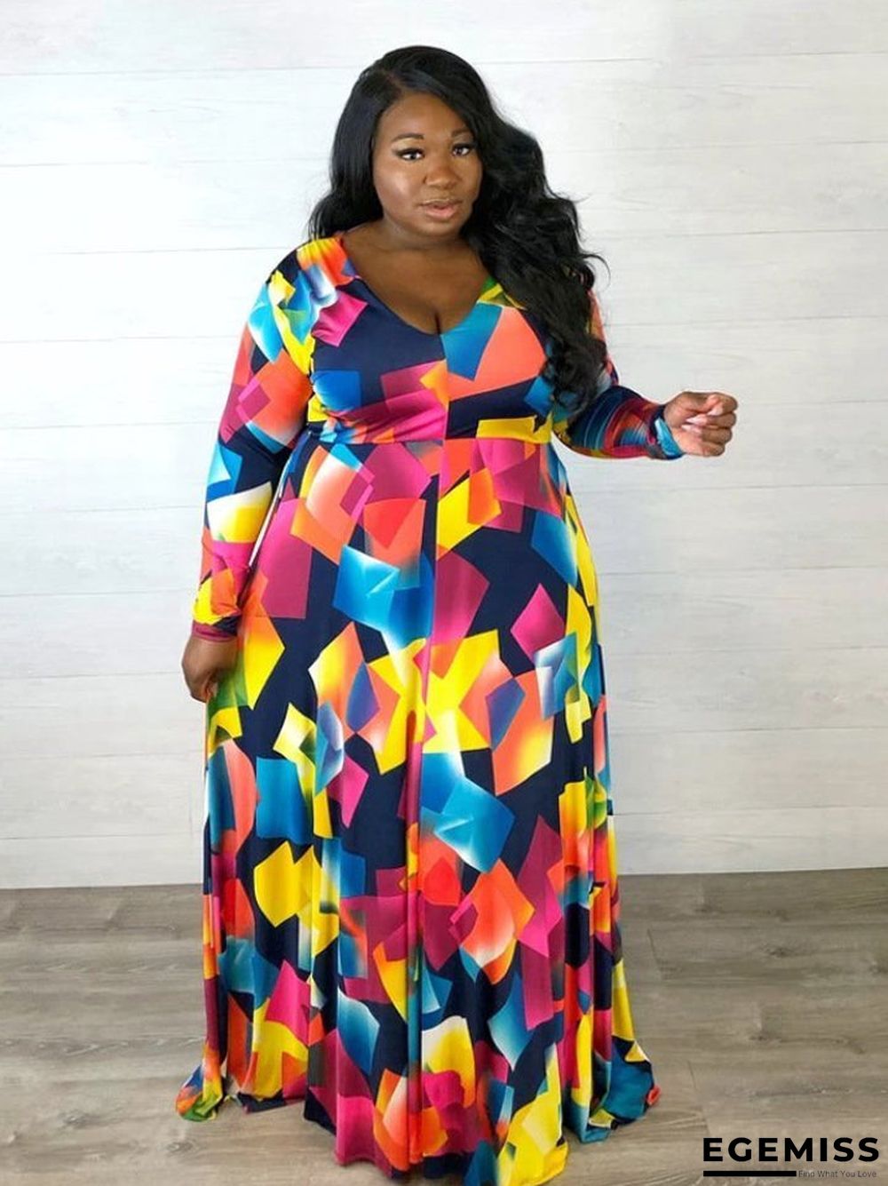 Classic Color Printing Temperament Sexy V Collar Dress | EGEMISS