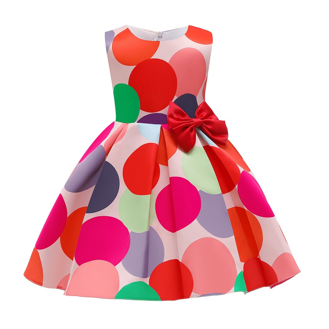 Buzzdaisy Polka Dots Princess Dress For Girl Round Collar Bow-Knot Sleeveless Soft Cotton Retro Dress Spring/Fall