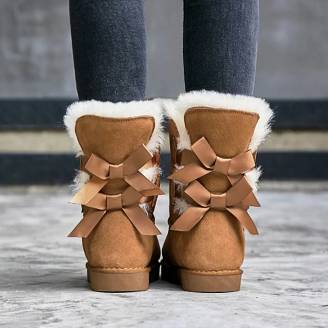 Women's Snow Boots for Winter Mid-Calf high Back Bows-MERUMOTE
