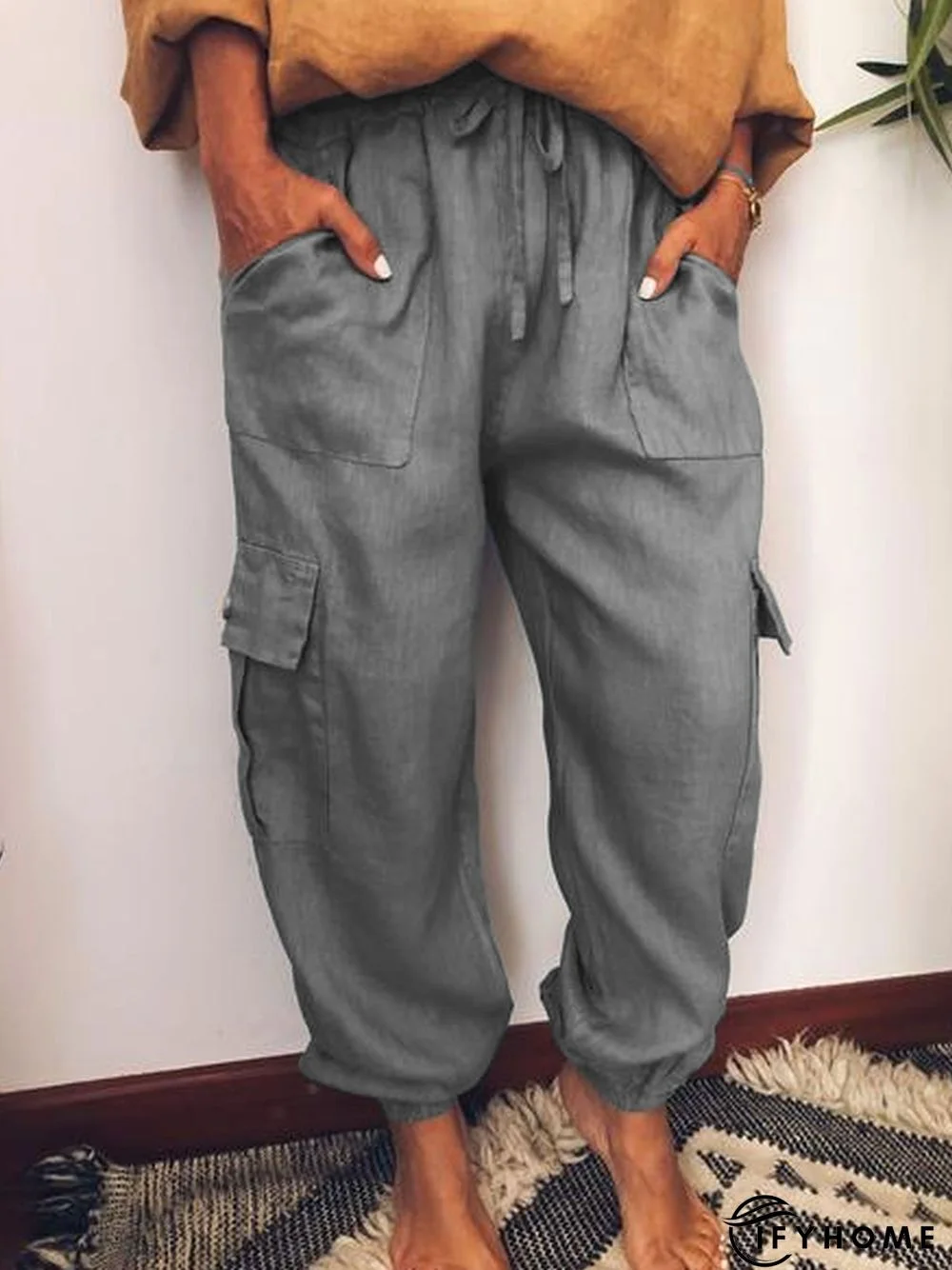 Casual Pockets Cotton-Blend Pants | IFYHOME