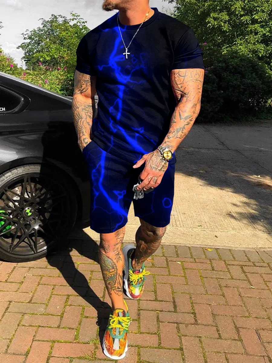Men's Street Fashion Blue Lightning Print Casual Suit.jpg Men's Street Fashion Blue Lightning Print Casual Suit.jpg