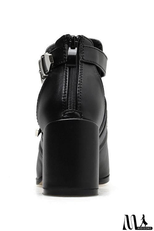MidiSono - Leather Buckle High Heels Boots