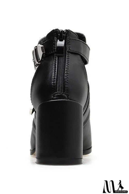 MidiSono - Leather Buckle High Heels Boots