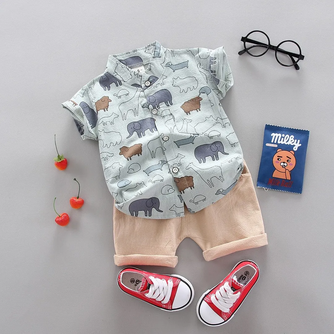Animal Print Clothes For Toddler Baby Boy Shirt Suit Summer Hot New Children Clothing Set for Infant Suit for Kids Clothes